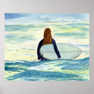 Poster Surfista Feminina em Luz do Sol