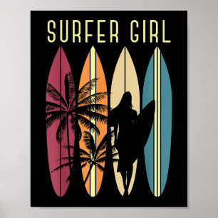 Poster Surfista Garota Surfboard Surfing Women Surf Oce