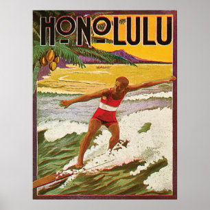 Poster Surfista na praia tropica de Honolulu, viagens