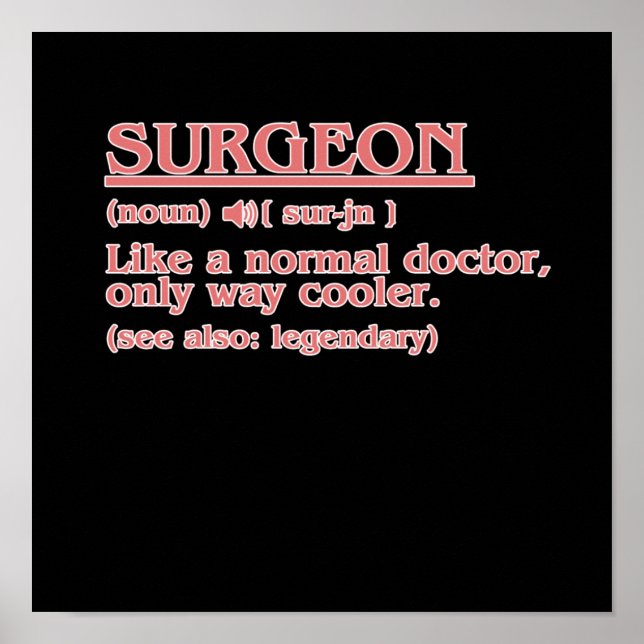 Poster Surgeon Definition Surgery Medical Doctor Neurolog (Frente)