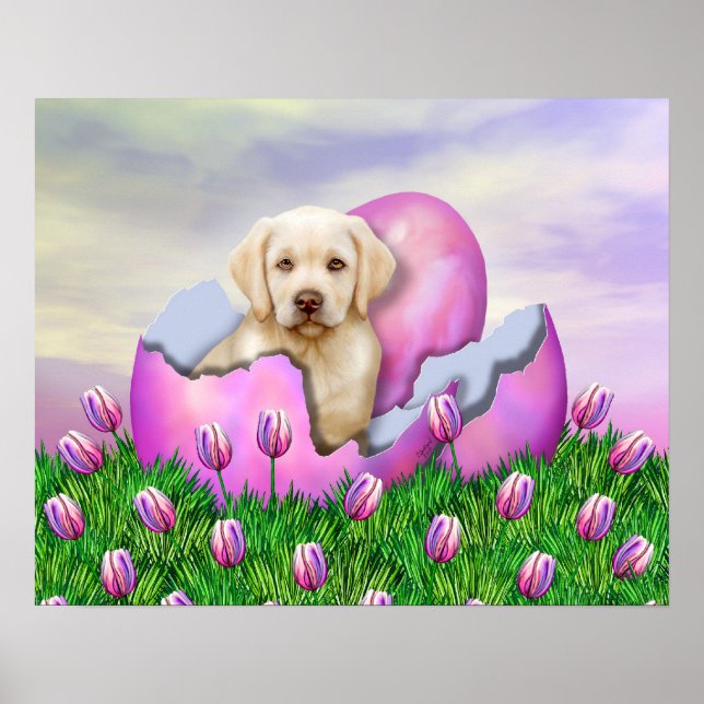 Póster Surpresa de Páscoa Labrador Amarelo (Frente)