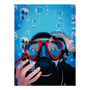 Póster Surpresa do Mergulhador – Aventura Subaquática