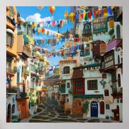 Poster Surreal Art Abstrato a pequena cidade de rua turís