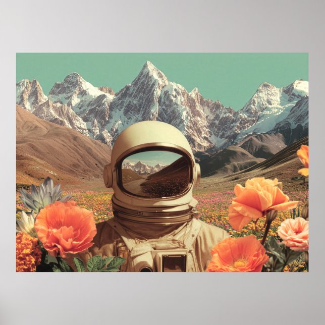 Poster Surreal Astronaut In Flower Field (Frente)