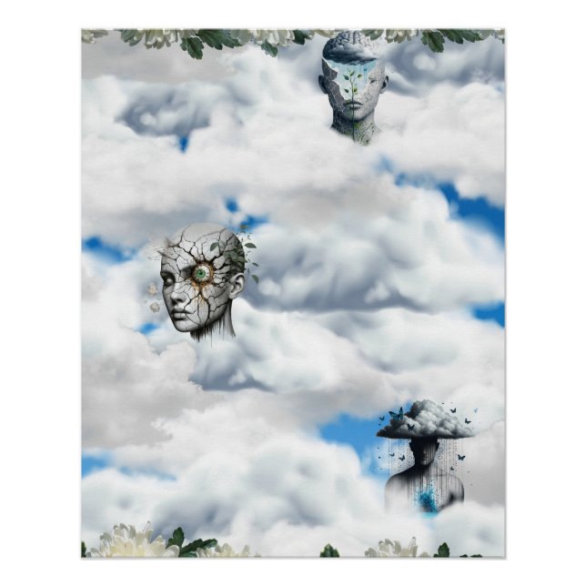 Póster Surreal Cloud Portraits with Cracked, Serene, and  (Frente)