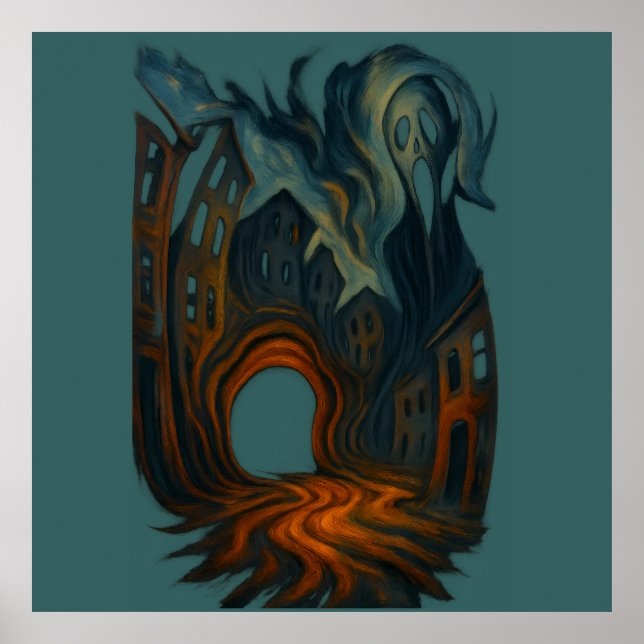 Poster Surreal Dark Cityscape Art Ghostly Figure Painting (Frente)