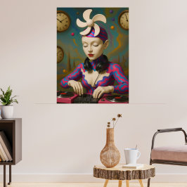 Poster Surreal DJ Girl Psychedelic Futuristic Art Design