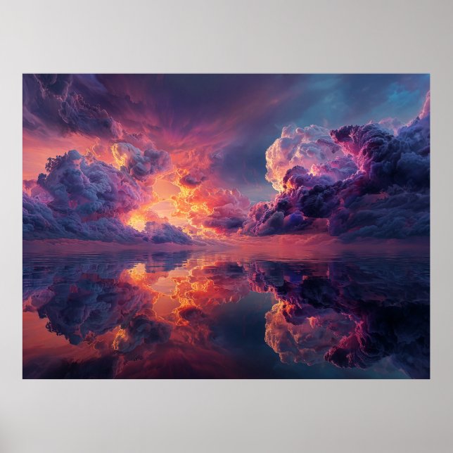 Poster Surreal Dramatic Clouds With Fiery Sunset (Frente)