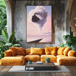 Poster Surreal Dreamscape - Comboio emergindo da nuvem