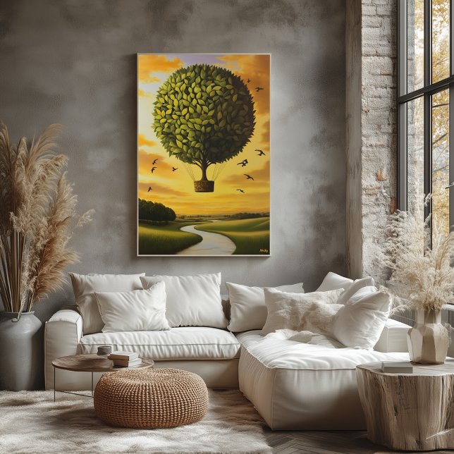 Poster Surreal Dreamscape Tree Balloon Sobre Serene Land (Criador carregado)