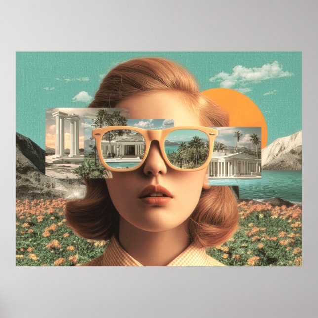 Poster Surreal female portrait with retro sunglasses (Frente)