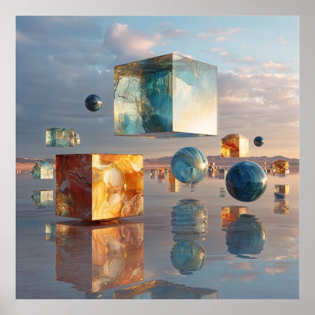 Poster Surreal Floating Cubes And Spheres (Frente)