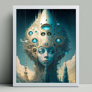 Poster Surreal Futurística Mulher Alienígena Lanscape