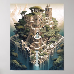 Poster Surreal Geométrico Paisagem Fantasia Art
