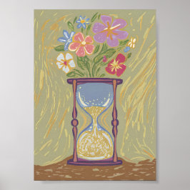 Poster Surreal Hourglass Bouquet Art Modern Growth & Time