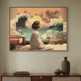 Poster Surreal Interior With Woman and Cat