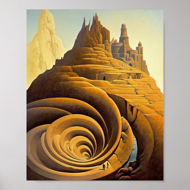 Poster Surreal Mountain City Fantasy Art (Frente)