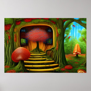Poster Surreal Tree House Na Floresta