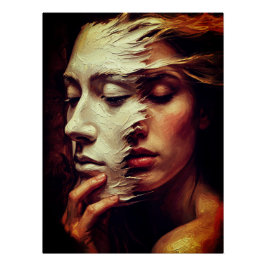 Póster Surreal Woman Portrait with Painted Mask
