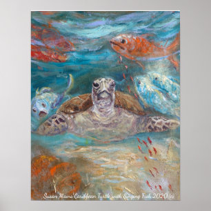 Poster Susan Mains Turtle com Caribe de Peixe Cantando