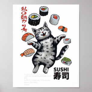 Poster Sushi Cat Harajuku Tokyo Japan Cat Caf