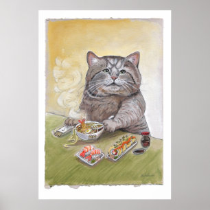Poster Sushi Cat Tempura Udon