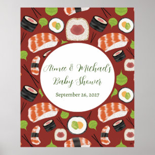 Poster Sushi Chá de fraldas neutro por sexo