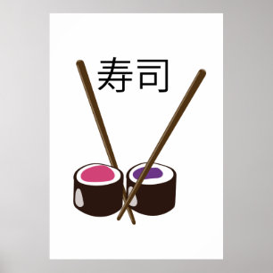 Poster Sushi Chopsticks Japoneses