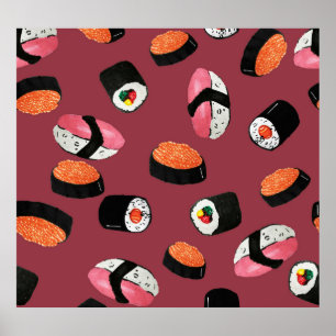 Poster Sushi Onigiri Rolls: Ilustração Sem Costura