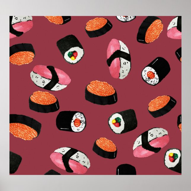 Poster Sushi Onigiri Rolls: Ilustração Sem Costura (Frente)