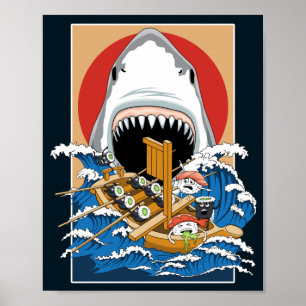 Poster Sushi Shark Attack Illustration
