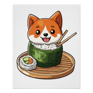 Póster Sushi Shiba � Cachorro Comida Divertida