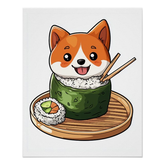 Póster Sushi Shiba � Cachorro Comida Divertida (Frente)