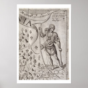 Poster Susquehannock warrior, detail from Map of Virginia