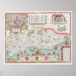 Poster Sussex, gravado por Jodocus Hondius de John