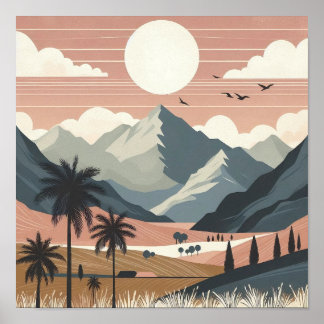 Poster Sussurros da Terra: Uma Montanha Minimalista Boho