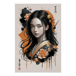 Póster Sussurros do Geisha Bloom: Pétalas de Ouros Asiáti