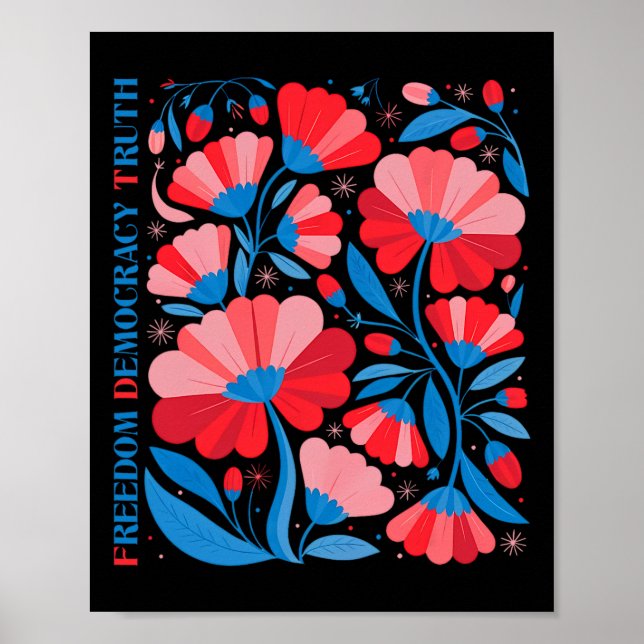 Poster Sutil Liberdade Democracia Verdade Boho Floral 4 d (Frente)