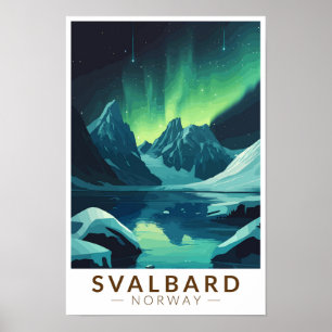 Poster Svalbard Noruega Luzes do Norte Viagem Arte Vintag