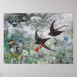 Poster Swallow and Flower Field, Bruno Liljefors