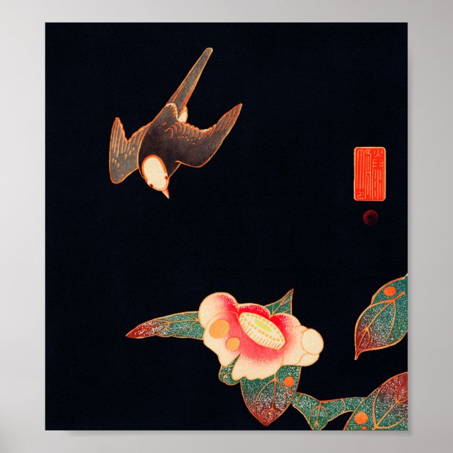 Poster Swallow e Camellia (1900) apresentada por Ito Jaku (Frente)