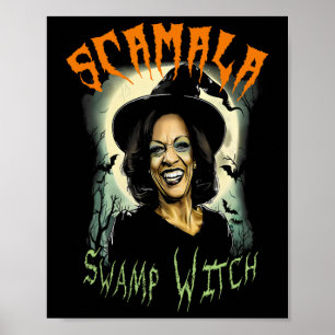 Poster Swamp Witch Funny Anti Kamala Harris 2024 Hallowee