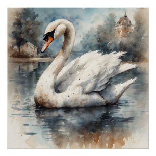 Póster Swan branco n.o 5 Poster brilhante