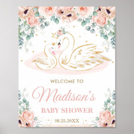 Poster Swan Princess Blush Floral Chá de fraldas Bem-vind