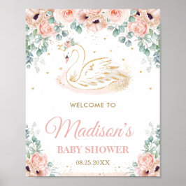 Poster Swan Princess Blush Floral Chá de fraldas Bem-vind