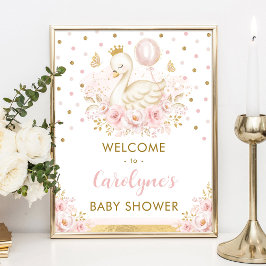 Poster Swan Princess com Balões Rosa Bem-Vindo Menina