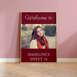 Poster Sweet 16 Birthday Burgundy Nome Foto Bem-vindo