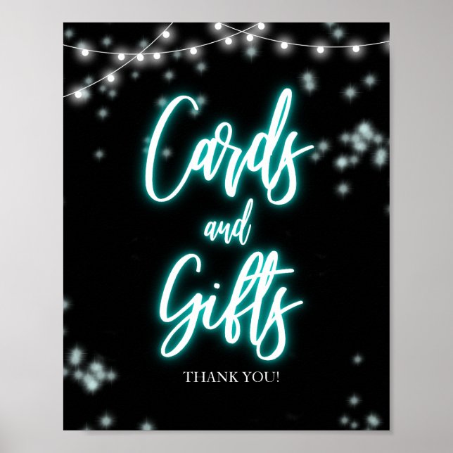 Poster Sweet 16 Birthday Teal Neon Cards and Gifts Sign (Frente)