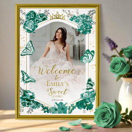 Poster Sweet 16 Photo Sign Welcome Butterfly Green