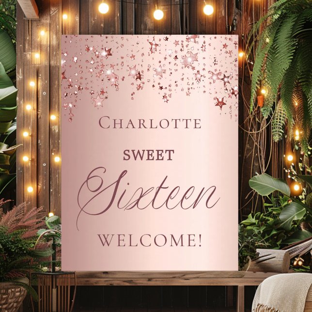 Poster Sweet 16 rose gold stars welcome  (Criador carregado)